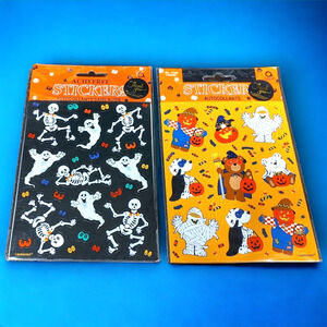 Vintage Halloween 8 New Sticker Sheets Trick Treating Skeletons Ghosts Goblins